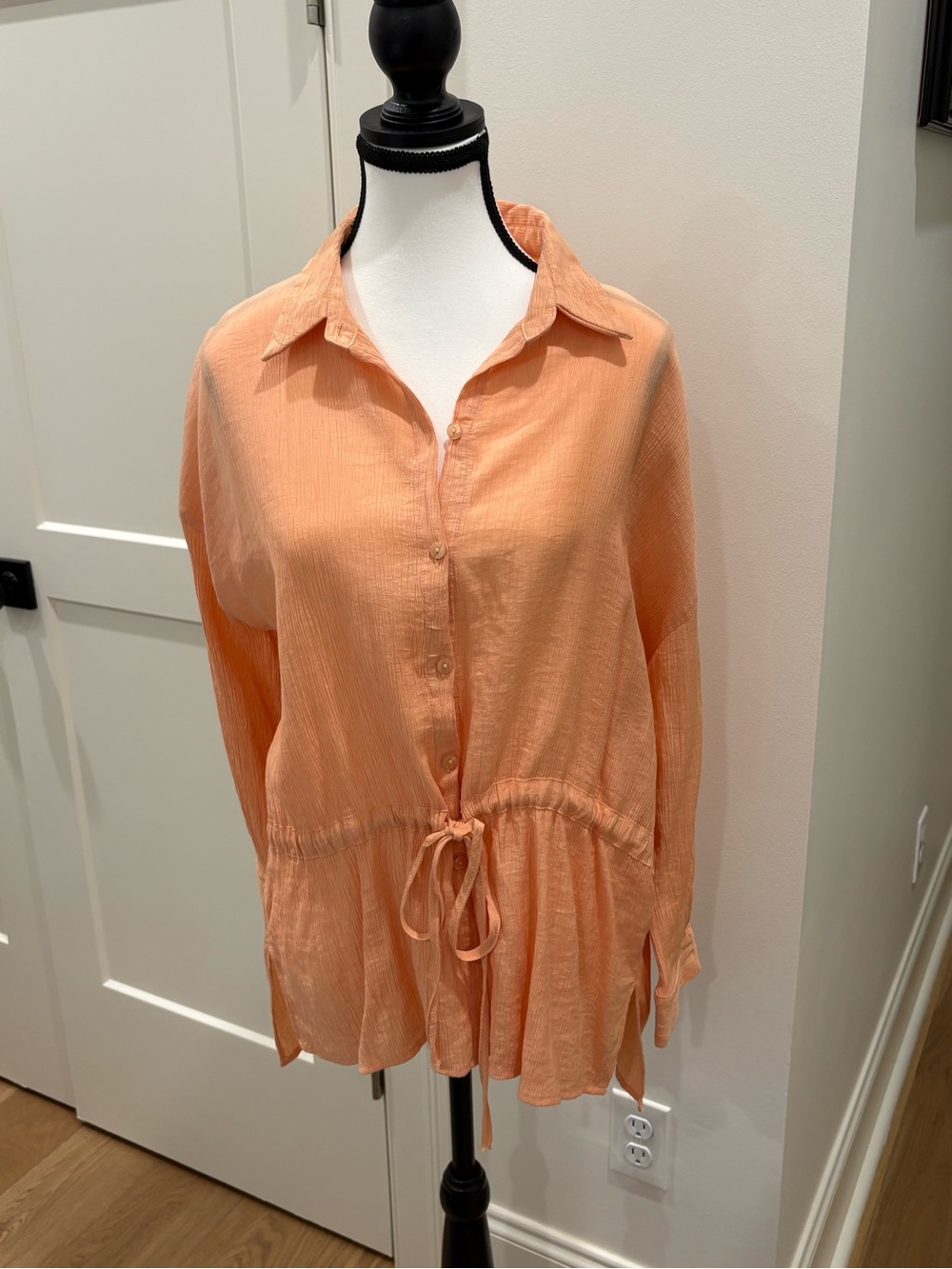 Mustard Seed Peach Button-Front Drawstring Tunic